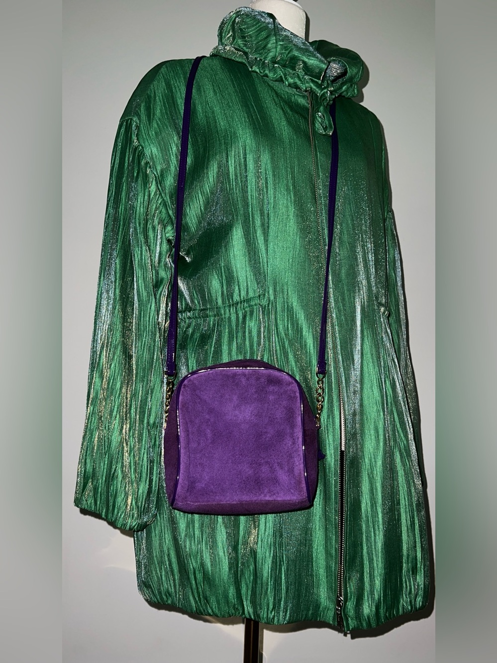 Vintage • Plum Purple Suede Leather Bag• Crossbody • Gold Chain Detailing